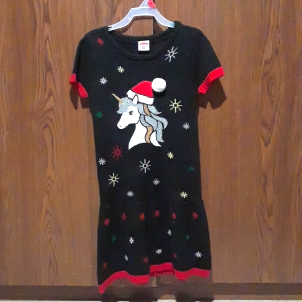 Santa Unicorn Girls Sweater Dress